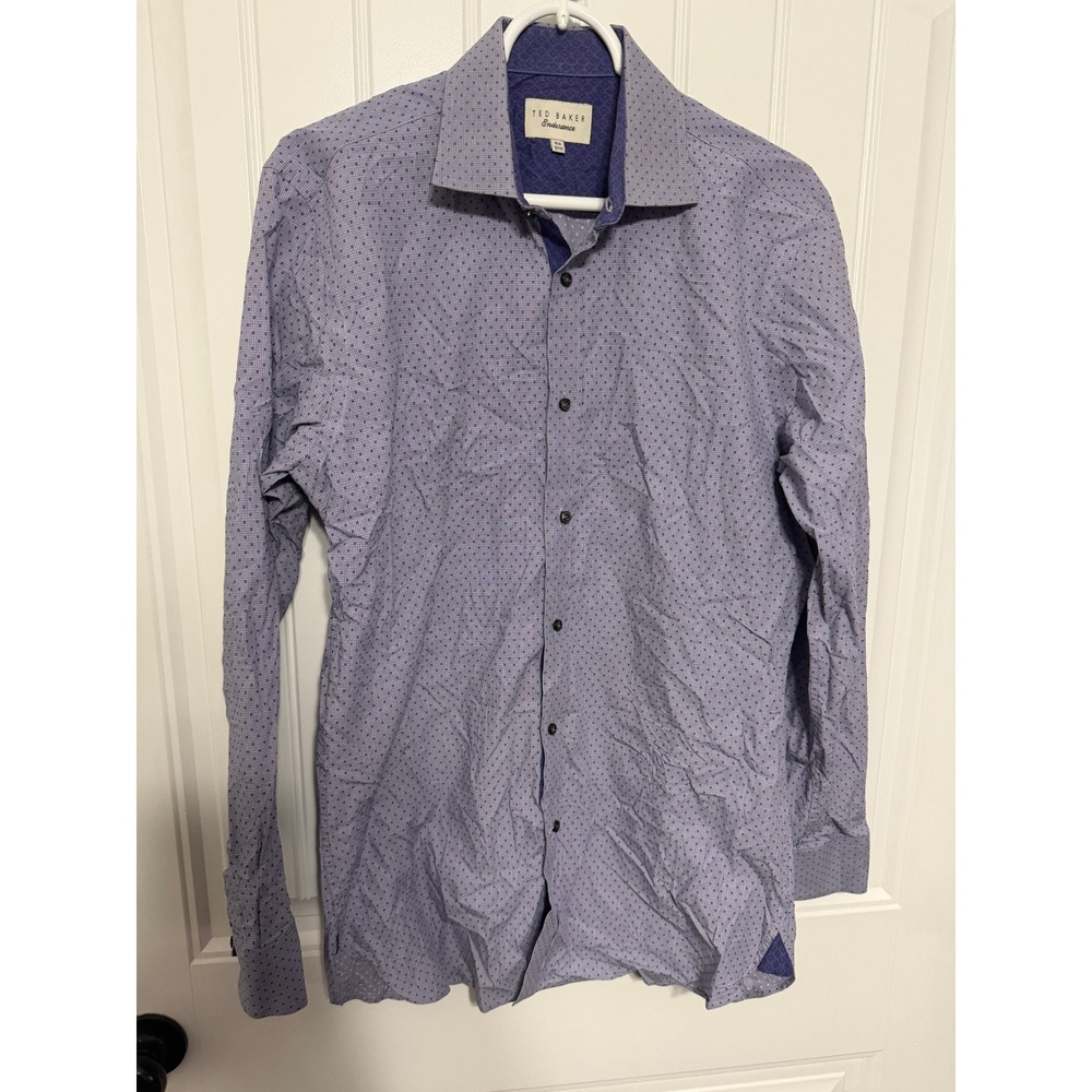 Ted Baker Button Down Mens‎ 15.5 32/33 Endurance Micro Geometric Purple EUC